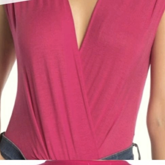 Ten Sixty Sherman Deep V neck bodysuit large hot pink - Picture 4 of 5